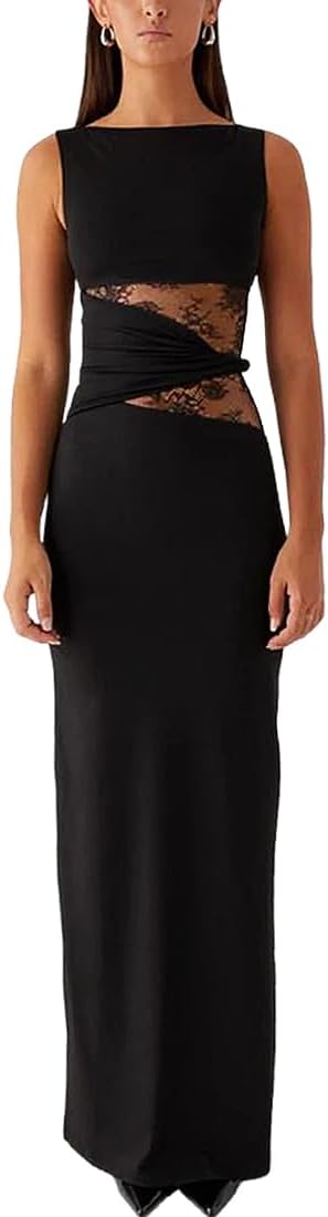 Robe longue moulante à col rond