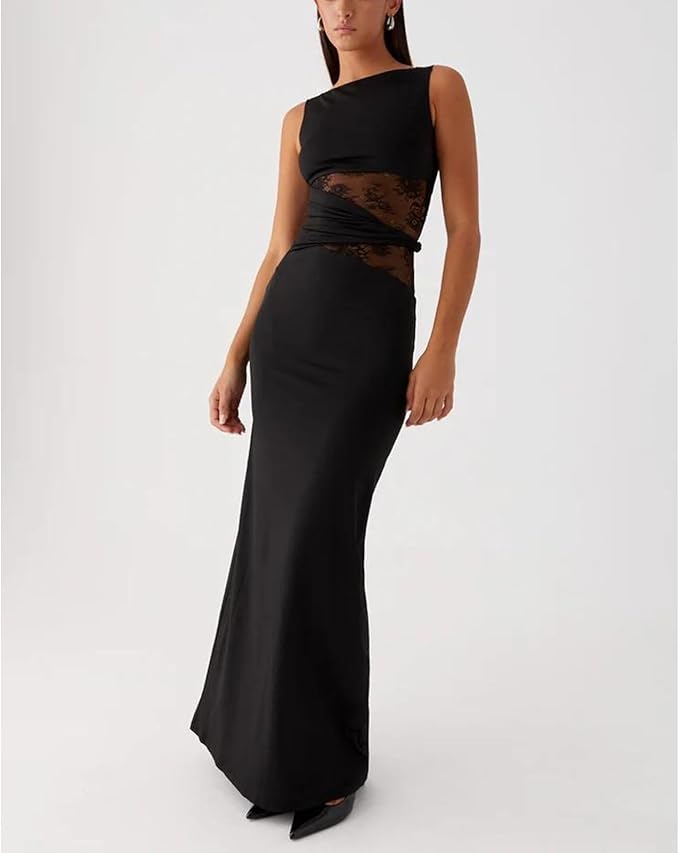 Robe longue moulante à col rond