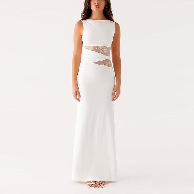 Robe longue moulante à col rond