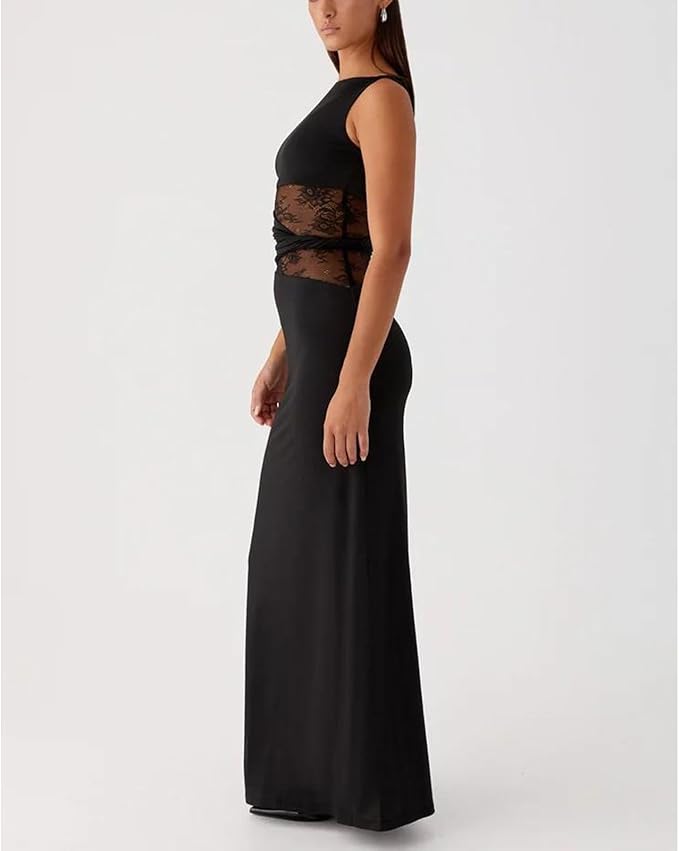 Robe longue moulante à col rond