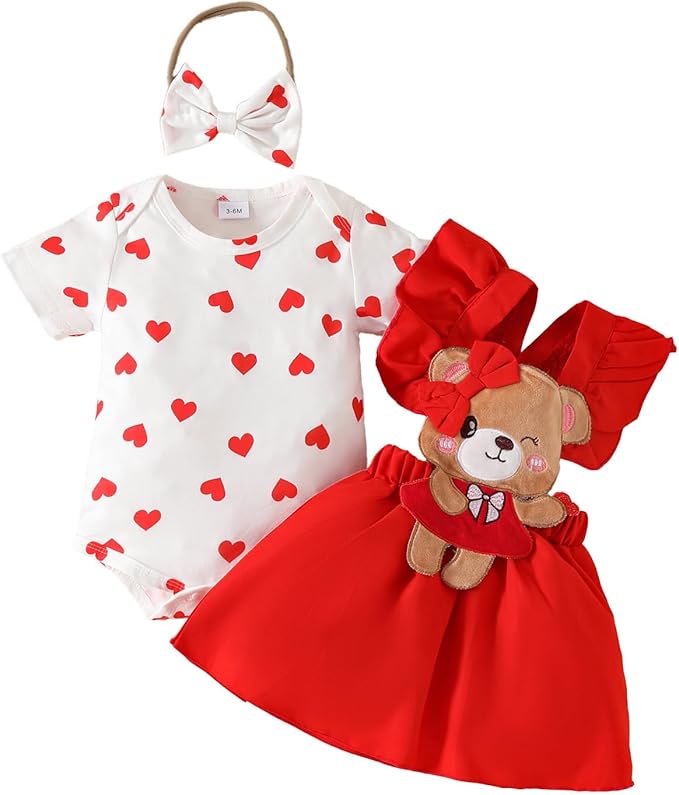 Ensemble Nouveau-né Fille Haut Manches Longues , Robe Bretelle et Nœud Papillon