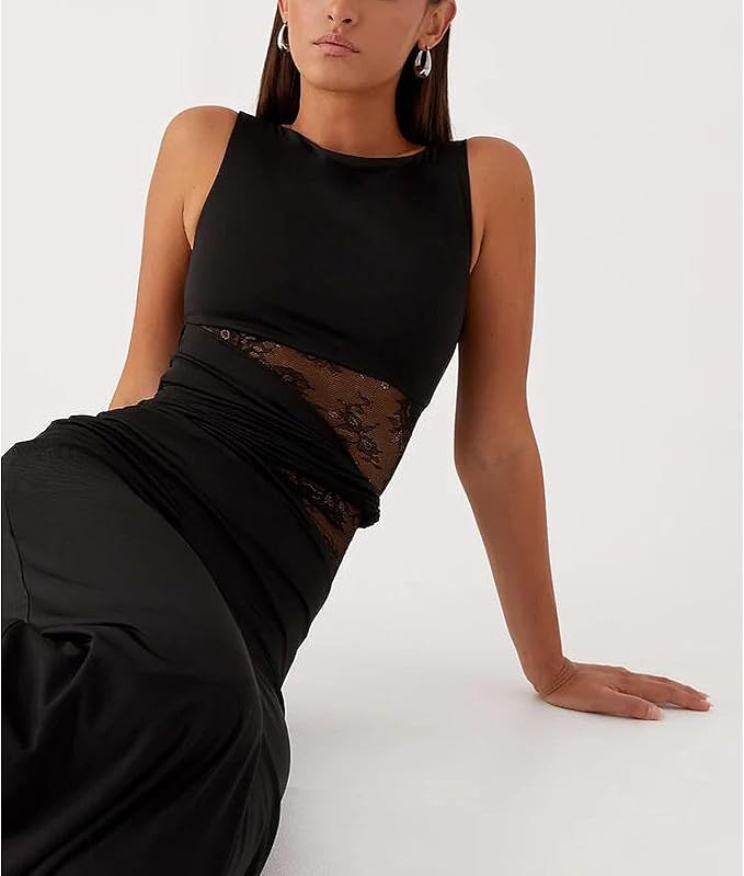 Robe longue moulante à col rond