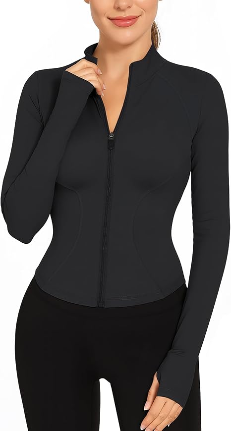 Veste Sport Femme Slim Gilet Zippé Femme Tee Shirt Manches longues