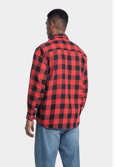 Chemise en Flanelle pour Homme, Chemise à Carreaux à Manches Longues, Coupe Classique,Col Boutonné et Poche Poitrine