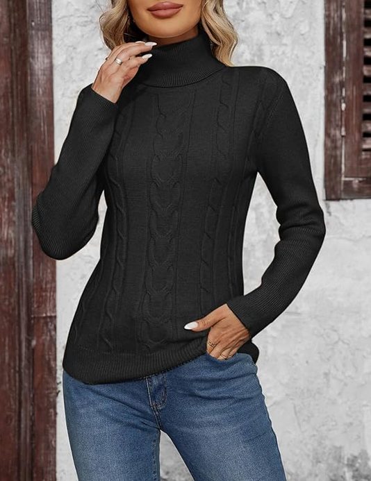 Pull col Roulé Tricot Femmes Hiver Chaud Manches Longues