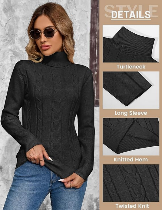 Pull col Roulé Tricot Femmes Hiver Chaud Manches Longues