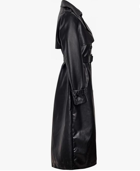 Veste longue en cuir pour femme