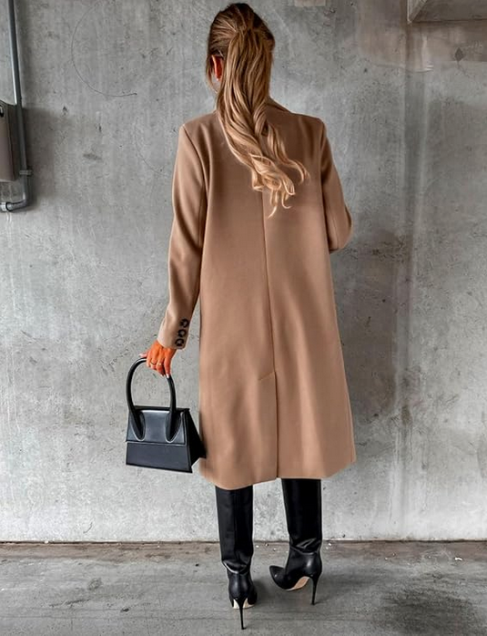 Manteau long en laine à double boutonnage pour femme