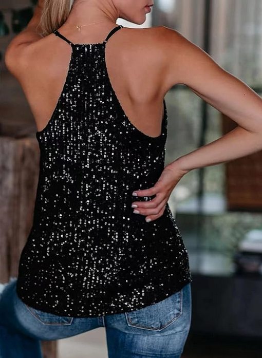 Gilets sans manches à paillettes pour femme