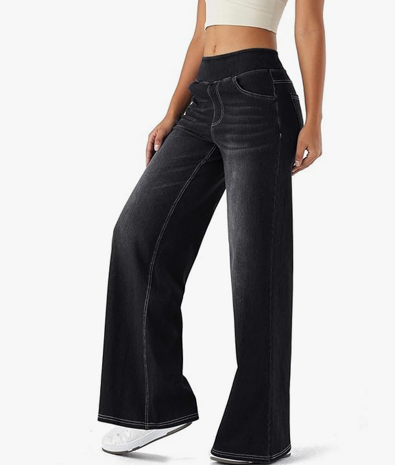 Pantalon en Denim à Jambe Large