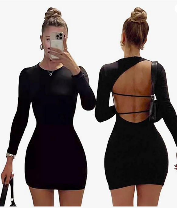 Robe Moulante à Manches Longues