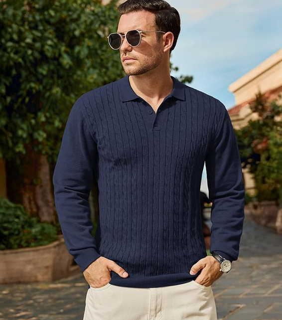 Pull Homme à Col Polo Manches Longues