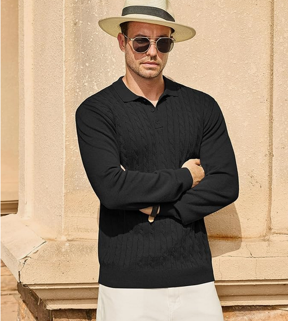 Pull Homme à Col Polo Manches Longues