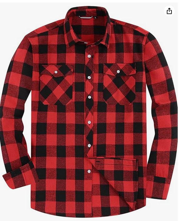 Chemise en Flanelle pour Homme, Chemise à Carreaux à Manches Longues, Coupe Classique,Col Boutonné et Poche Poitrine