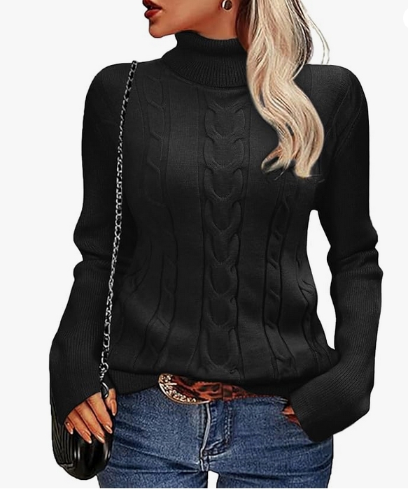 Pull col Roulé Tricot Femmes Hiver Chaud Manches Longues