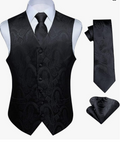 Gilet Floral Jacquard cravate poche carre mouchoir
